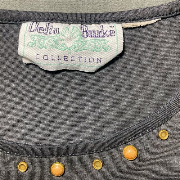 Vintage Delia Burke T-Shirt Leopard Cheetah Embroidered Applique Gray - Size 1X - Picture 3 of 11